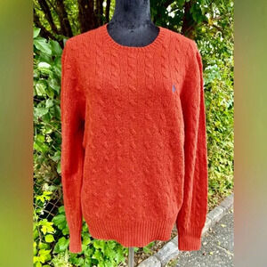 Polo by Ralph Lauren 100% lambs wool rustic orange sweater sz M 006